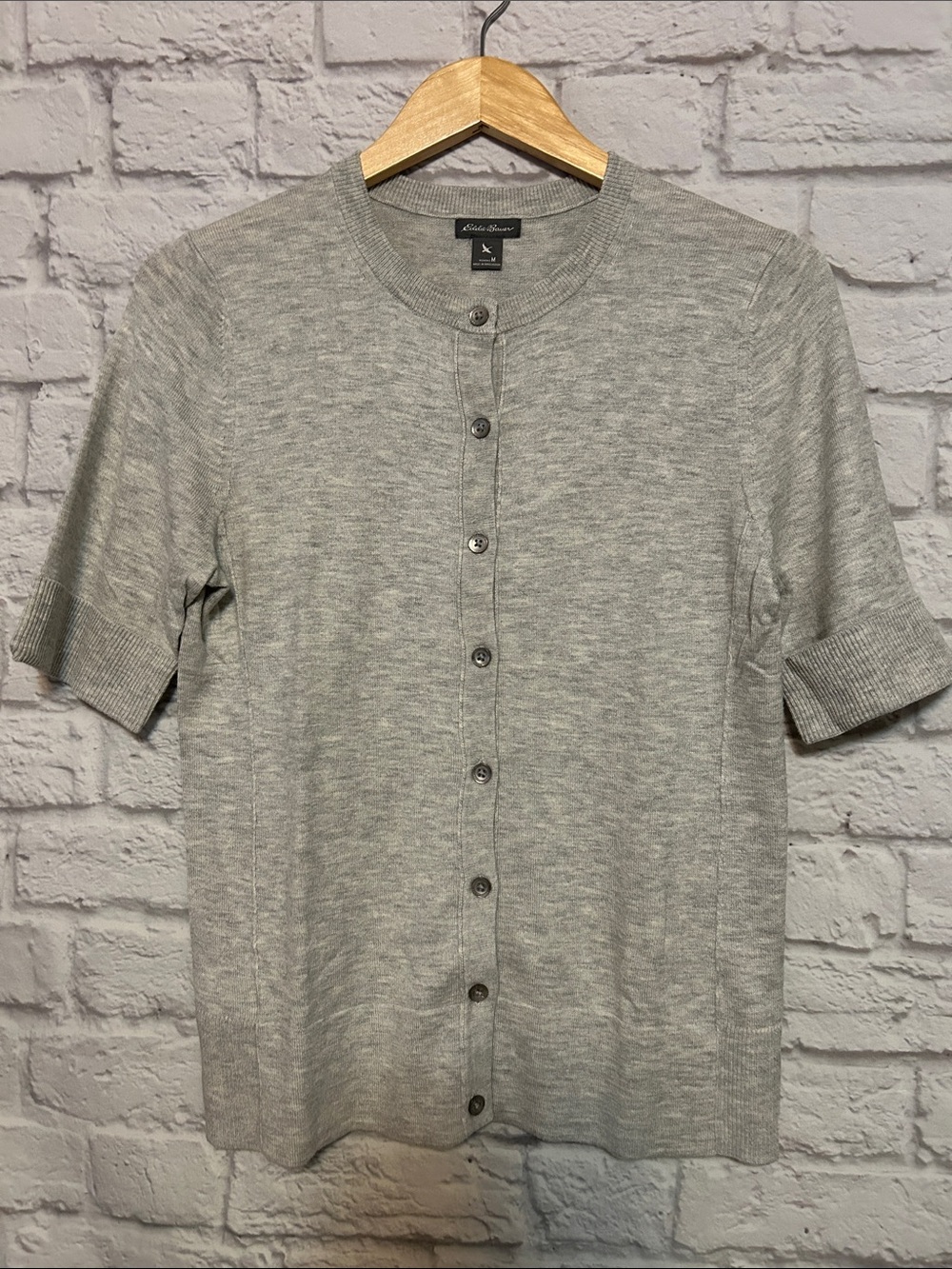 Eddie Bauer Heather Gray Short Sleeve Button-Up Cardigan